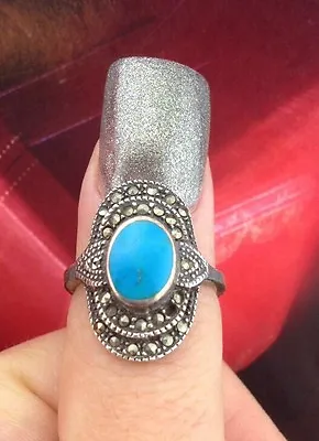 Vintage Sterling Silver 925  Turquoise Ring  4.2grams Sz 6.75 • $30