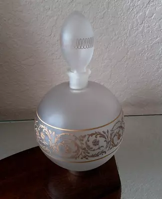 Vintage Frosted Glass With Gold Design French Irice Perfume Bottle Free Ship • $45