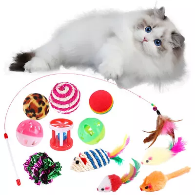 12Pcs Pet Cat Bells Mouse Toys Kitten Interactive Indoor Toys Bulk Ball Toy Set • $11.39