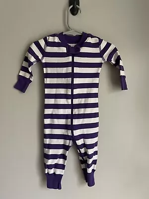 Hanna Andersson Purple Striped Pajamas Size 60 3-6m Zippers Organic Cotton Baby • $18