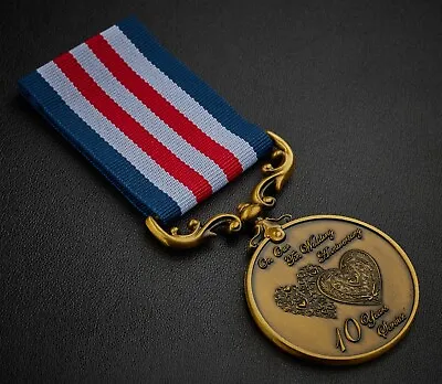 £9.99 • Buy On Our 10th Tin Wedding Anniversary Long Service Medal. Gift/Present. Gold
