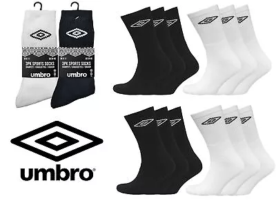*NEW* Men's Umbro Three Pack Crew Sports White Black Casual Socks UK (6-11) • £5.99