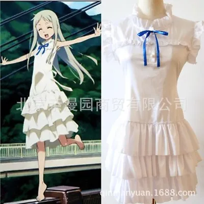 No Flowers Honma Meiko Lace Bowknot Cake Skirt White Sleeveless Dress Costume • $37.38