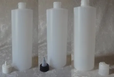 Large 16oz Natural Cylinder Squeeze Bottles With Dispensing Caps Plastic Lot New • $5.95