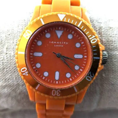 IDENTITY LONDON Plastic Orange Wristwatch Stainless Steel Back New Battery • £9.99