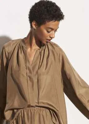$129.99 • Buy New Vince M Silk Habotai Poet Popover Blouse Long Sleeves Timber Pullover $325