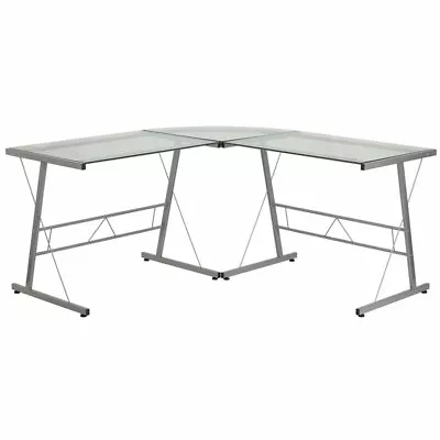 Flash Furniture Glass L-Shape Desk In Clear Silver • $286.03