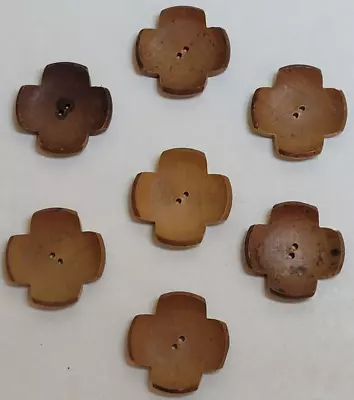 VINTAGE ~ Large Natural Wood Carved Buttons ~ Lot/7 ~ 1½  Diameter • $6.11