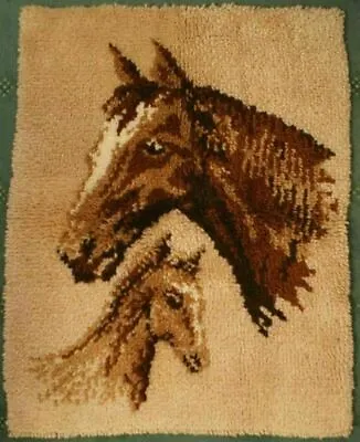 £65 • Buy Unused Vintage 70's Handmade Original Latch Hooked Horse & Foal Rug Wall Hanging