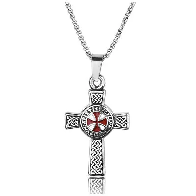 Crucifix Red Cross Necklace For Men Knights Templar Crusader Pendant Necklace  • $11.98