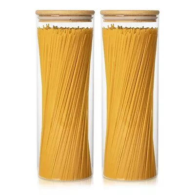 Glass Storage Containers Set Of 2 71Oz Tall Spaghetti Jars With Bamboo Lids5783 • $59.39