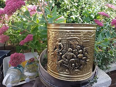 £15 • Buy Old Gold Brass Embossed Log Coal  Kindling Bucket Container Planter