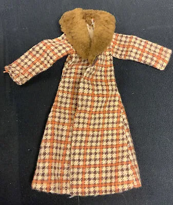 Vintage Pedigree Cindy Doll Clothing - Brown Tartan Coat With Faux Fur Trim • $23.59