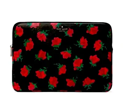 Kate Spade Madison Black Rose Toss Printed Laptop Sleeve Case Bag $110 • $100.21
