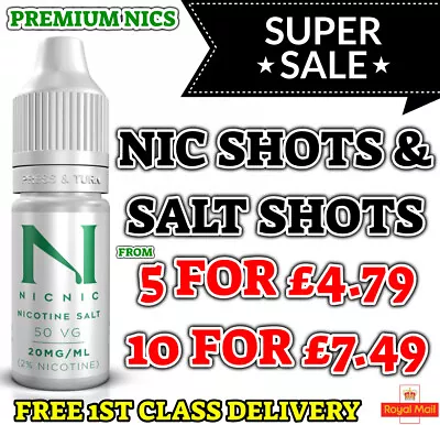 Nicotine Shots Nic Shot Salts 10ml 18mg 20mg E Liquid Ice Vape Juice 70% 100% VG • £7.49
