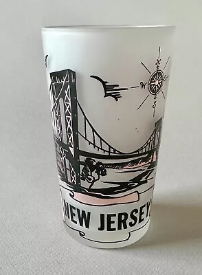 Vintage NEW JERSEY State Frosted Glass HAZEL ATLAS Pink Bridge Map Sailboats • $19.95