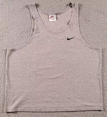 Vintage Nike Muscle Shirt USA Gray Grey Sleveless Tee Black Swoosh Logo Size L • $29.66