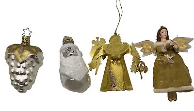 Vintage Gold Christmas Tree Ornaments Grapes Santa Angel Santa • $32