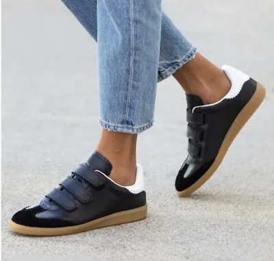 Isabel Marant Beth Sneaker In Black Leather/White/Gum Sole Sz 39 New In Box • $425