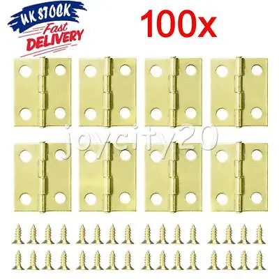 100PK Small Hinges With Screws Brassed Jewellery Box Dolls House +Screws • £10.45