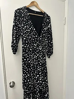 Staple The Label Wrap Dress Maxi Size 14 Black White Sleeve Long • $20