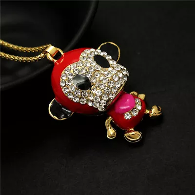 Fashion Women Red Enamel Love Monkey Crystal Pendant Chain Lady Necklace • $3.95