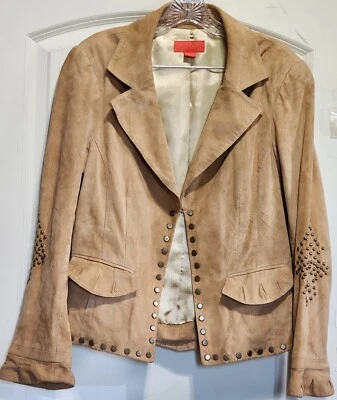 $52.90 • Buy Elements By Vakko Genuine Leather/Suede Women's Embellished Tan Jacket SZ 14