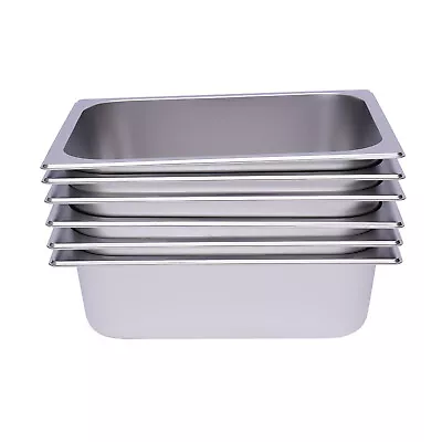 6 Pack 4  Deep 1/2 Size Stainless Steel Steam Table Pans Hotel Food Prep Pan NEW • $48.45