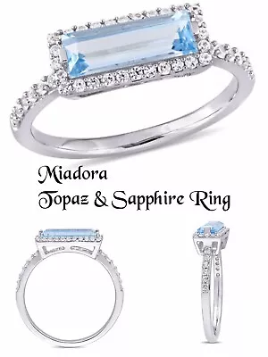 Miadora Baguette Blue Topaz White Sapphire Ring Sterling Silver Sz 6NWT $179 • $69