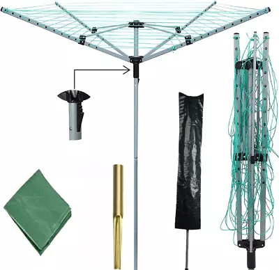 4 Arm Rotary Garden Washing Line Clothes Airer Dryer Outdoor Free Cover Spike • £7.59