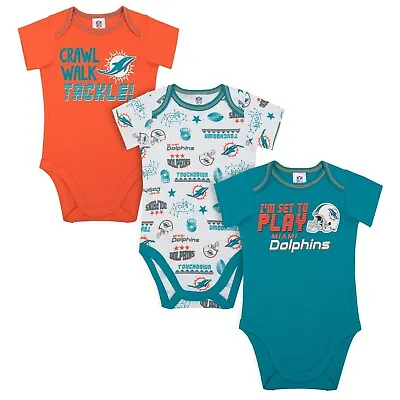 Miami Dolphins Baby Onesie Bodysuit 3 Pk - Gerber NFL Newborn 3-6m 6-12m 18m • $27.95