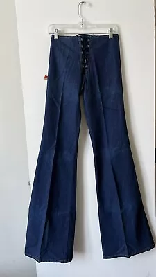 Dead Stock Vintage Lace Up Front & Back Flare Jeans 28 By Chemin De Fer 70s 80s • $245