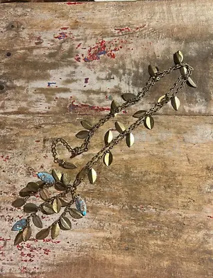 $20 • Buy Vintage Coldwater Creek Necklace, Fall Leaves, Gold Tone, Teal And Rhinstones