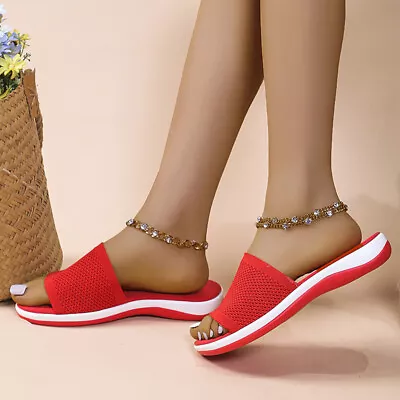 Summer Ladies Beach Sandals Womens Flats Slip On Shoes Slides Mules Sliders • £8.45