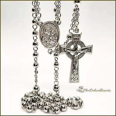 Handmade St. Joseph Celtic Cross Crucifix Rosary Stainless Steel Beads Men Women • $40