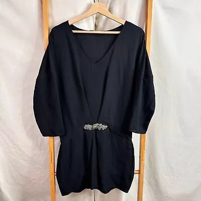 Zara Dress Womens Medium Black Long Sleeve V-Neck Relaxed Fit Mini • $10.98