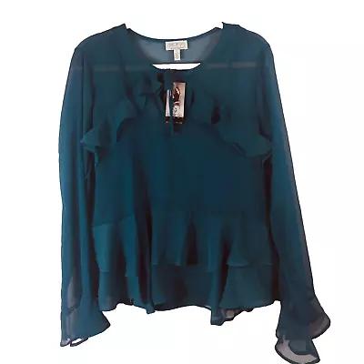 Sofia Vergara Blouse Teal Size Large New With Tags Sheer With Cami • $14.99