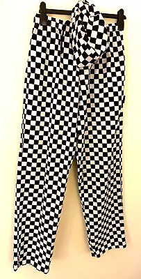 DENNY'S Black & White Check CHEF  Trousers & Cap - Size M (30-36+)  Elasticated • £18