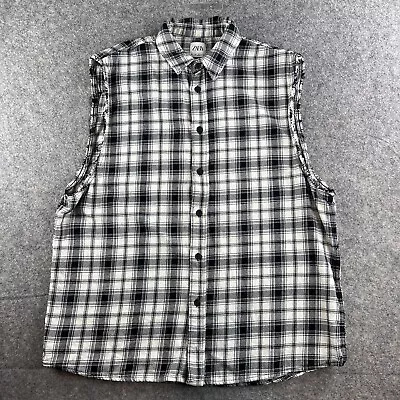 Zara Mens Sleeveless Plaid Flannel Button Up Shirt Size Large Black White • $29.99