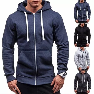 Hooded Zip Up Sweatshirt Men's Long Sleeve Casual Hoodie Jacket Coat Tops • £15.80