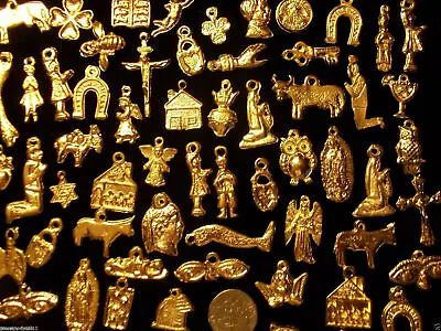  100 Milagro Charms Mexican Folk Art GOLD Good Luck Exvoto Nicho Retablo Lot • $23.95