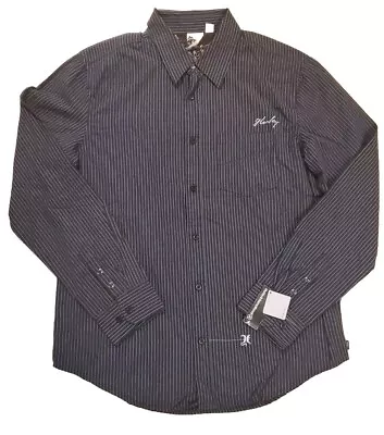 Vtg Hurley Men's Large LS Shirt Button-Up Stripe Western Brown Blue Embroidered • $19.95