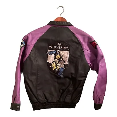 Vintage Marvel Leather Jacket Jump Sportswear Wolverine X-Men Purple & Black • $50