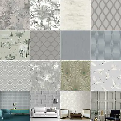 Grey Wallpaper - Metallic Glitter Animals Floral Geometric Wood Panels & More • £13.80