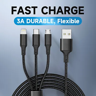 3-in-1 Fast Charging USB Cable Multi Function For Samsung IPhone LG Charger Cord • £2.99