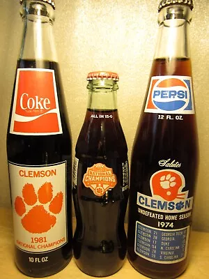 Lot / 3 Different CLEMSON UNIVERSITY TIGERS - Pepsi / Coca Cola Bottles • $45