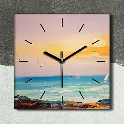 £32.95 • Buy Canvas Kitchen Clock Print 30x30 Painting Abstract Coast Sea Waves Sun Wall  