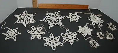 Lot #2 13 Vintage Snowflake Crochet Christmas Ornaments Handmade Variety Mix • $12.75