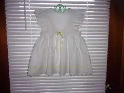 Vintage Toddler   Pinafore ~ Dress  White Eyelet Lace~ Satin Ribbon~ Sz 2T • $10.99