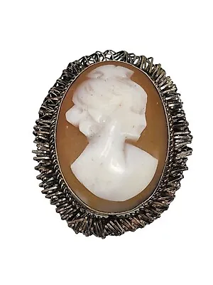 Antique Carved Shell Cameo Brooch Pin Pendant .800 Silver C-Clasp 1  Vintage • $25